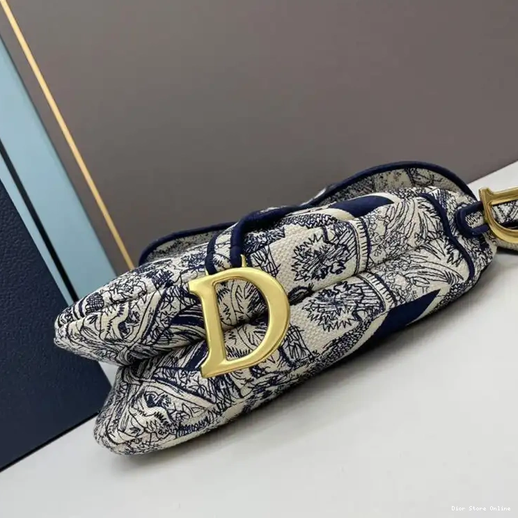 Cheap Bag Toile Motif Jouy de Canvas Dior Christian Blue Saddle 0407 Hot Sale